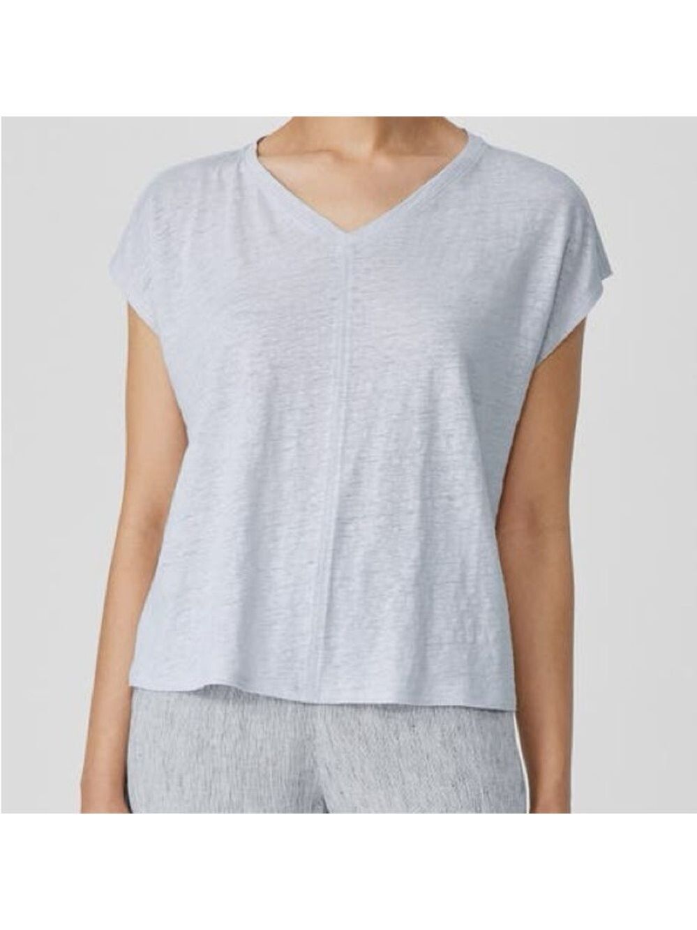 Rebecca Taylor 100% Linen White Short Sleeve V Neck T-Shirt, size M